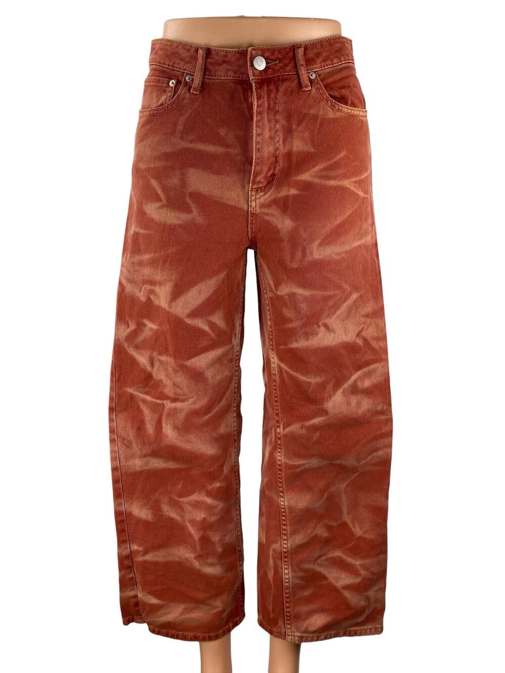 Urban Outfitters Brown Waxed High Waisted Wide Leg Baggy Denim Jeans Size 26